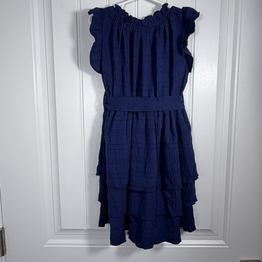 Youruikey Girls Navy‎ Tiered Ruffle Dress Size 4-5 Years Flutter Sleeve